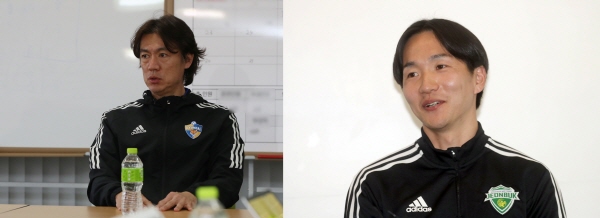 기자회견 중인 울산 현대 홍명보 감독(좌)과 전북 현대 아마노 준(오른쪽) ©연합뉴스 기자회견 중인 울산 현대 홍명보 감독(좌)과 전북 현대 아마노 준(오른쪽) ©연합뉴스