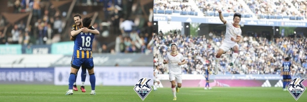 8라운드 울산 현대와 포항 스틸러스의 경기에서 득점을 기록한 울산 바코와 주민규(왼쪽 사진), 포항 고영준(오른쪽 사진 가운데) ©연합뉴스=한국프로축구연맹 제공 8라운드 울산 현대와 포항 스틸러스의 경기에서 득점을 기록한 울산 바코와 주민규(왼쪽 사진), 포항 고영준(오른쪽 사진 가운데) ©연합뉴스=한국프로축구연맹 제공