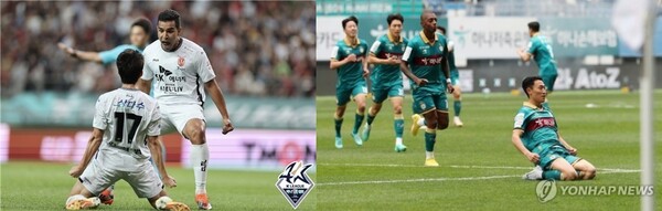 제주 유나이티드 안현범, 유리조나탄(왼쪽 사진 좌측부터)과 대전 하나시티즌 이진현(오른쪽 사진 우측) ©연합뉴스=한국프로축구연맹 제공 제주 유나이티드 안현범, 유리조나탄(왼쪽 사진 좌측부터)과 대전 하나시티즌 이진현(오른쪽 사진 우측) ©연합뉴스=한국프로축구연맹 제공