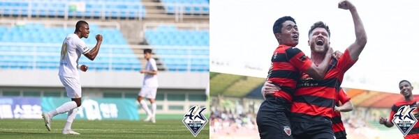 성남 FC 크리스(왼쪽 사진)와 포항 스틸러스 그랜트(오른쪽 사진 가운데) ©연합뉴스=한국프로축구연맹 제공 성남 FC 크리스(왼쪽 사진)와 포항 스틸러스 그랜트(오른쪽 사진 가운데) ©연합뉴스=한국프로축구연맹 제공