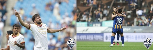 포항의 주포 제카(좌측 사진 오른쪽)와 울산의 듀오 바코와 주민규(우측 사진) ©연합뉴스=한국프로축구연맹 제공 포항의 주포 제카(좌측 사진 오른쪽)와 울산의 듀오 바코와 주민규(우측 사진) ©연합뉴스=한국프로축구연맹 제공