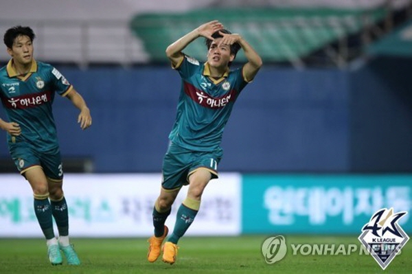 지난 22라운드 전북전에서 1골 1도움을 기록한 대전 김인균 ©연합뉴스=한국프로축구연맹 제공 지난 22라운드 전북전에서 1골 1도움을 기록한 대전 김인균 ©연합뉴스=한국프로축구연맹 제공